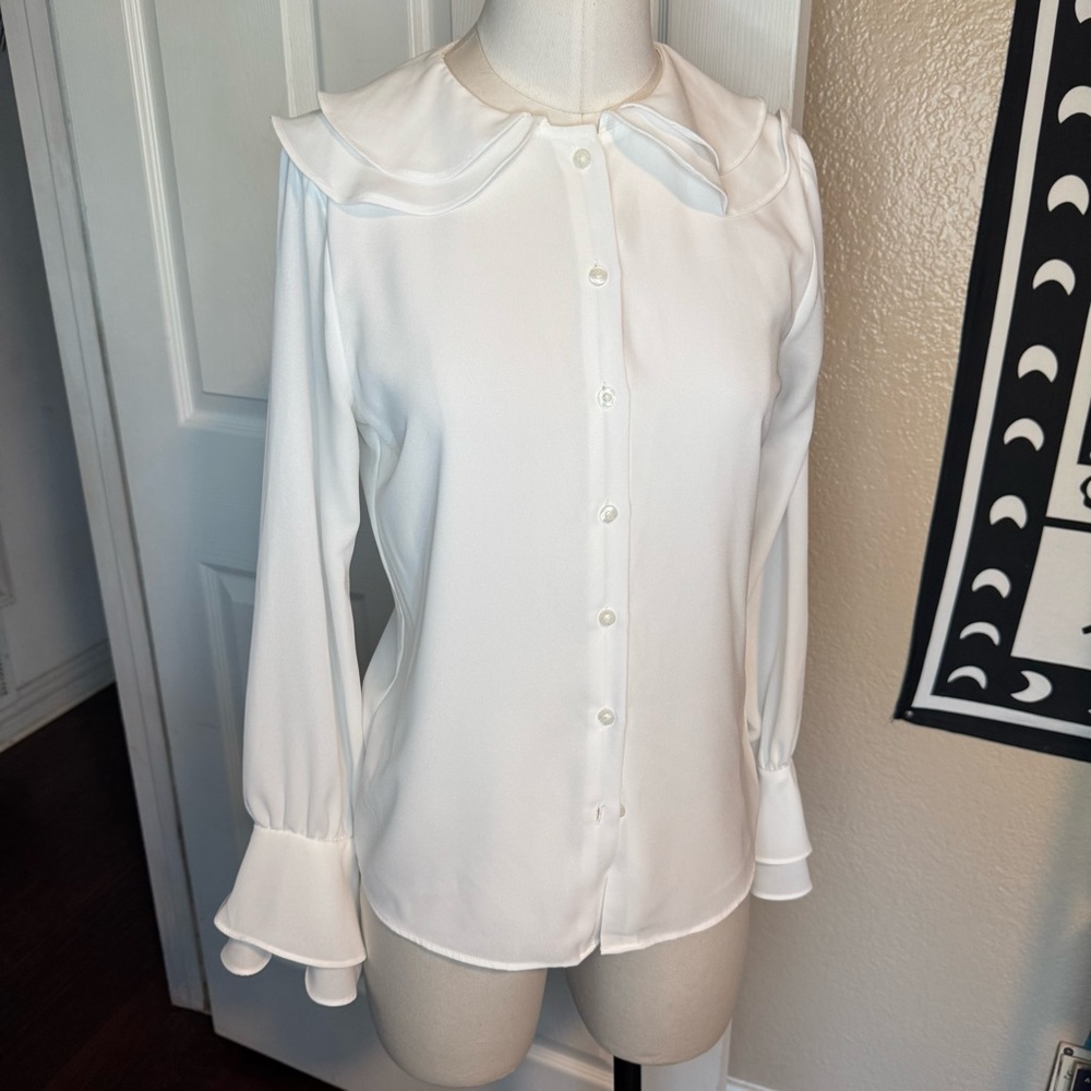 Calvin Klein Cream Ruffle Collar Blouse